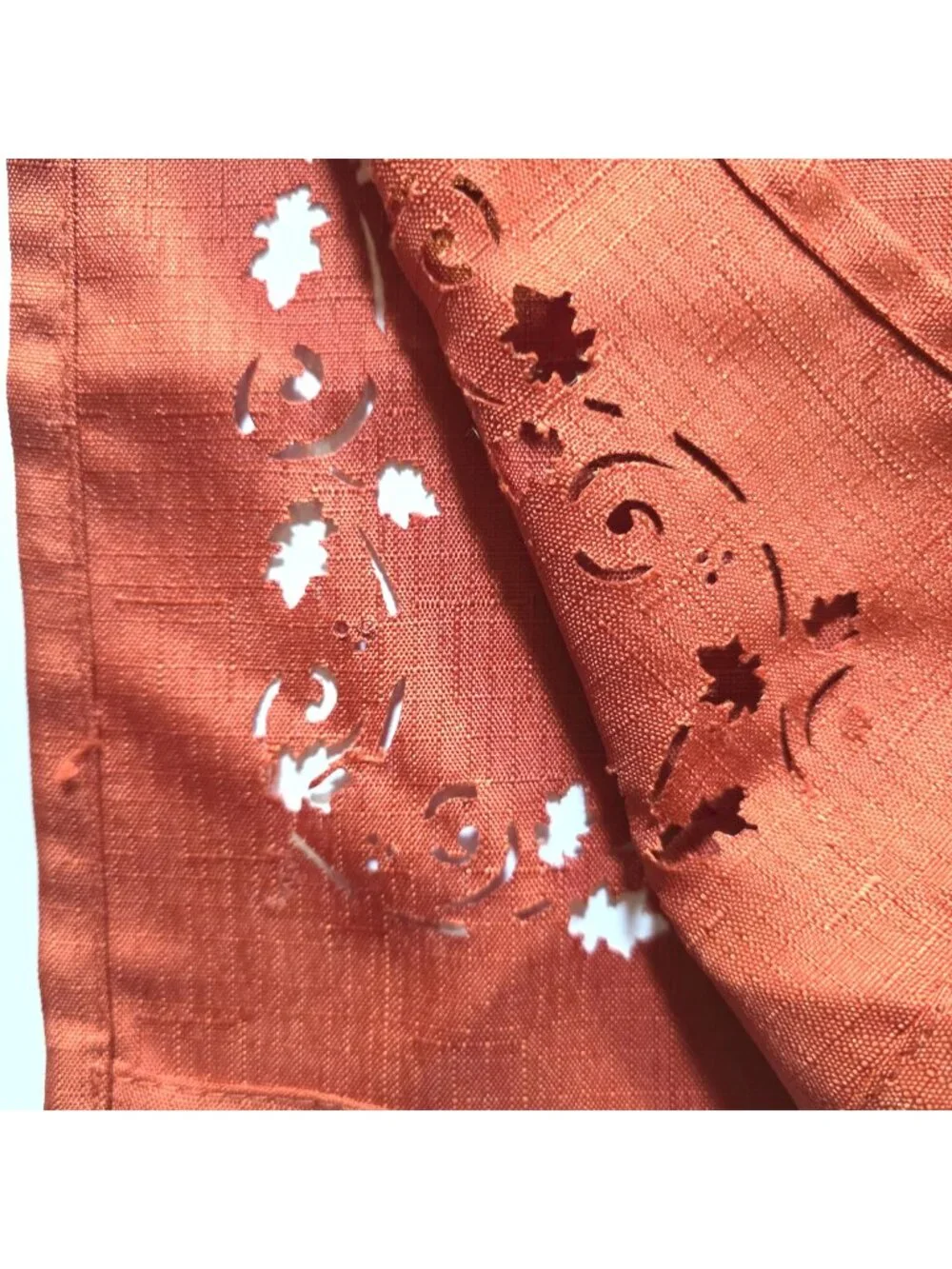 Thanksgiving Tablecloth Napkin Set cutwork leaf orange autumn holiday linens